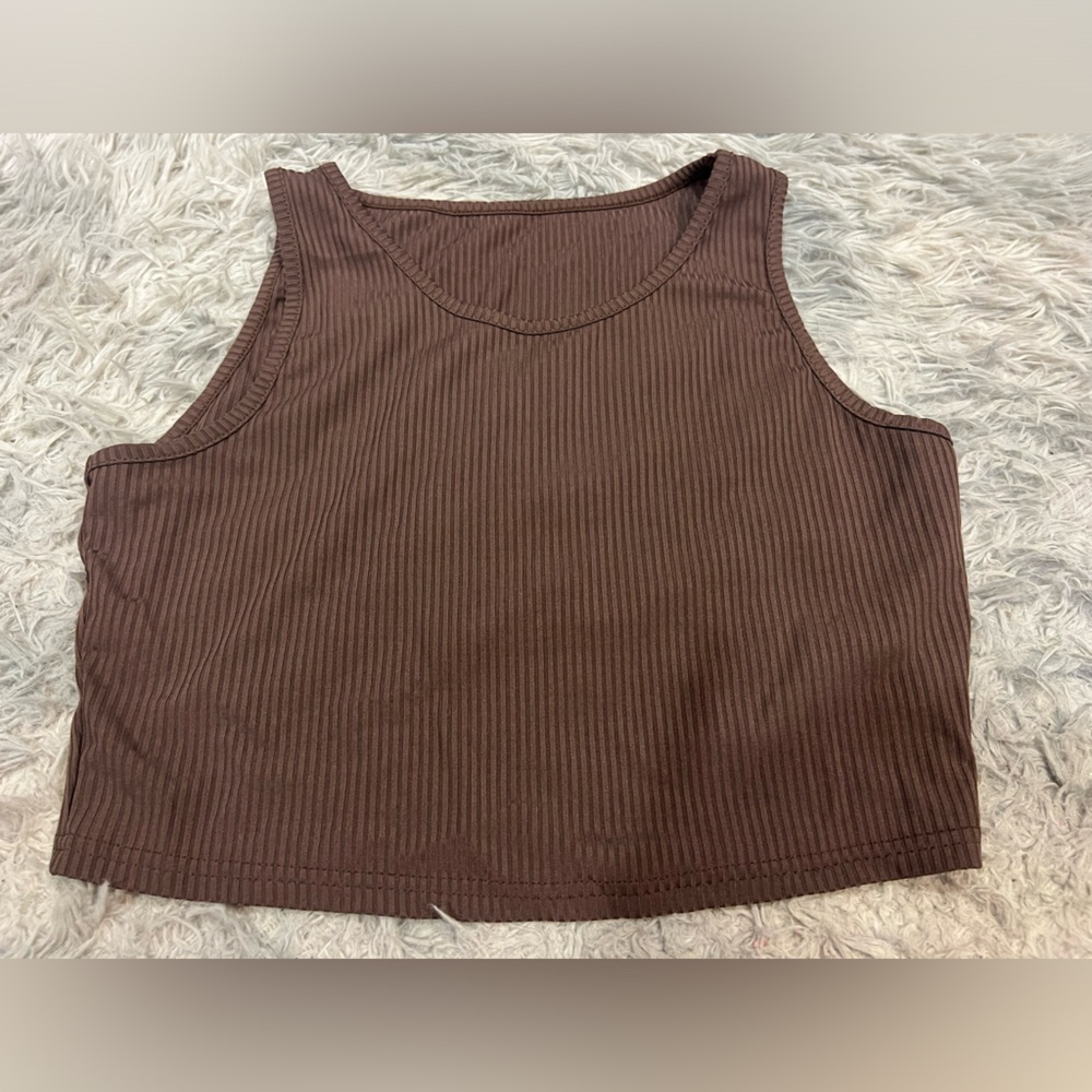 Brown Ribbed Crop Top Size Large